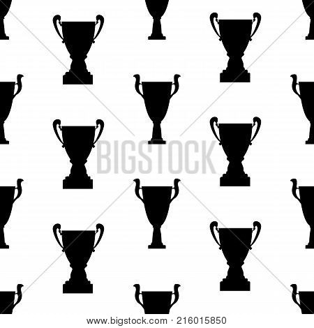 Winner trophy cup seamless pattern. Black simple silhouette texture. Championship prize for first place. Vector illustration.