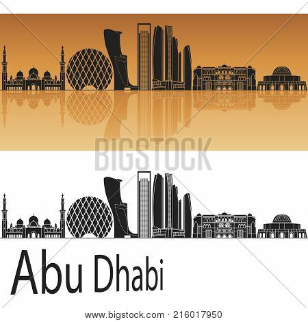 Abu Dhabi V2 skyline in orange background in editable vector file