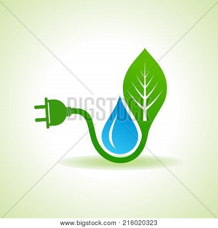 Eco Energy Concept with leafplug and water droplet stock vector