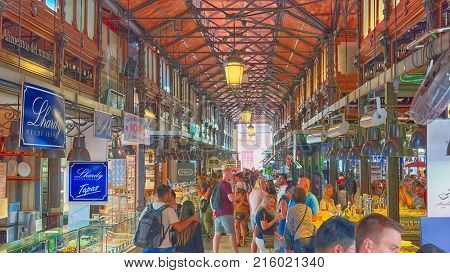 Indoor Of Market Of San Miguel  Is A Covered Market Located In Madrid, Spain.