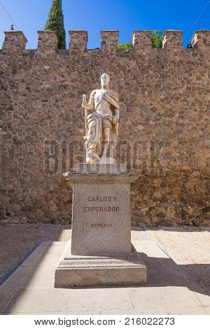 Ancient Statue Of Carlos V Inside Bisagra Gate In Toledo City