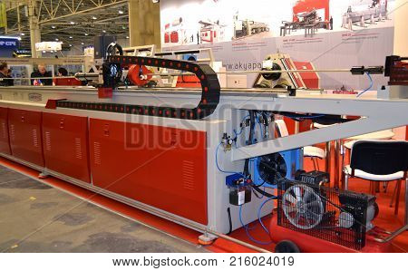 Kiev, Ukraine - November 23, 2017:-Industrial machinery, production aggregation and equipment, mechanical automaton facilities, machine tools and lathes. Industrial technologies, production processes.