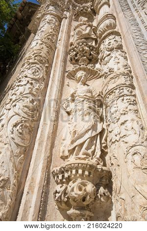 Ancient Statue Of Carlos V Inside Bisagra Gate In Toledo City