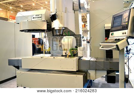 Kiev, Ukraine - November 23, 2017:-Industrial machinery, production aggregation and equipment, mechanical automaton facilities, machine tools and lathes. Industrial technologies, production processes.