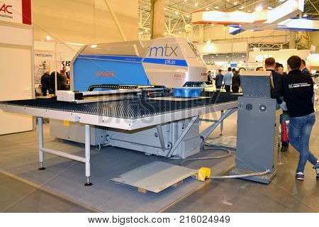 Kiev, Ukraine - November 23, 2017:-Industrial machinery, production aggregation and equipment, mechanical automaton facilities, machine tools and lathes. Industrial technologies, production processes.