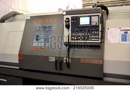 Kiev, Ukraine - November 23, 2017:-Industrial machinery, production aggregation and equipment, mechanical automaton facilities, machine tools and lathes. Industrial technologies, production processes.