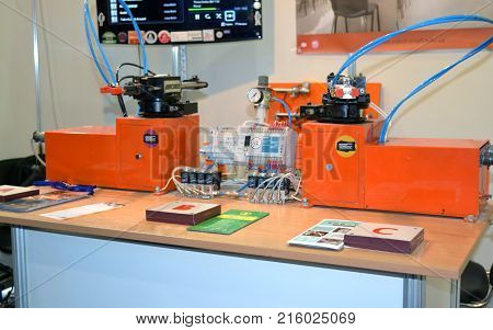 Kiev, Ukraine - November 23, 2017:-Industrial machinery, production aggregation and equipment, mechanical automaton facilities, machine tools and lathes. Industrial technologies, production processes.