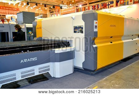 Kiev, Ukraine - November 23, 2017:-Industrial machinery, production aggregation and equipment, mechanical automaton facilities, machine tools and lathes. Industrial technologies, production processes.