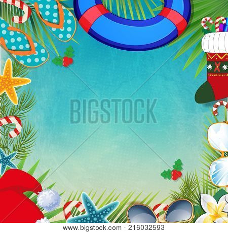 Merry Christmas And Happy New Year Border On A Warm Climate