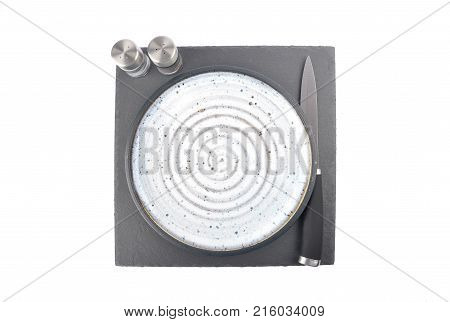 Colorful and crisp image of table setting with pepper and salt isolated