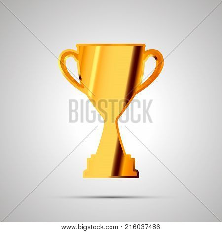 Shiny glossy badge of winner cup made from gold. Simple award icon with shadow