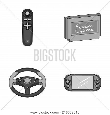 Game console and joystick monochrome icons in set collection for design.Game Gadgets vector symbol stock  illustration.