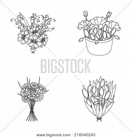 A bouquet of fresh flowers outline icons in set collection for design. Various bouquets vector symbol stock  illustration.