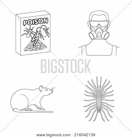 Staff, packing with poison and pests outline icons in set collection for design.Pest Control Service vector symbol stock  illustration.