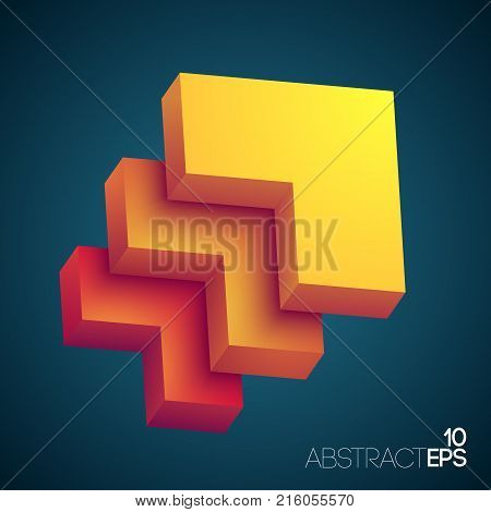 Abstract design concept with gradient rectagular flagstone with three layers colored from yellow to orange vector illustration
