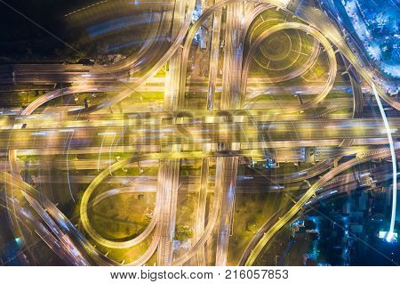 Night Traffic Light Movement Of Car In The Junction Of Medern City