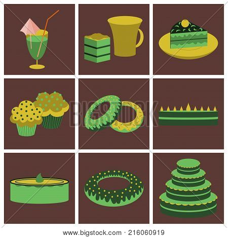 Set icons in flat design Cakes desserts