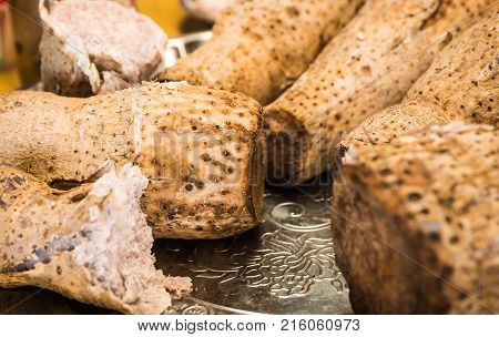 Cooked Cassava On  Platter On  Table Of Boards In Kenya