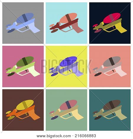 assembly of flat icons Toy gun illustration, view