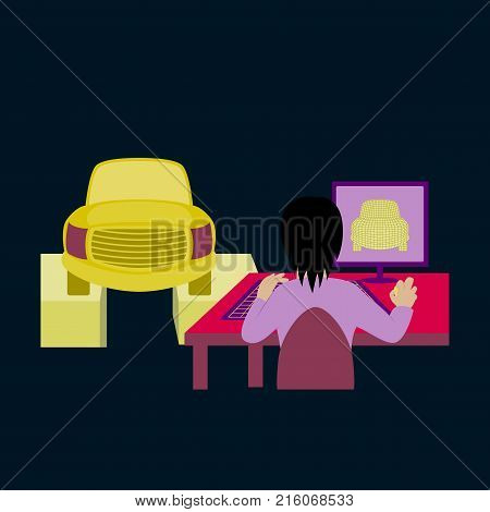 Car service Computer diagnostics illustration, view fashion