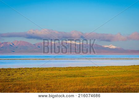 Song Kul Lake With Mountains, Kyrgyzstan