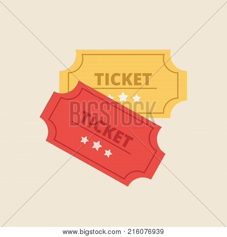 Ticket in flat style. Retro cinema ticket icon. Vector stock.