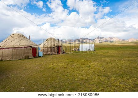 Yurts By Song Kul Lake, Kyrgyzstan