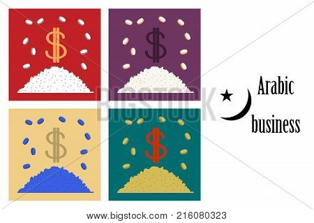 assembly of flat icons on theme Arabic business mountain of coins