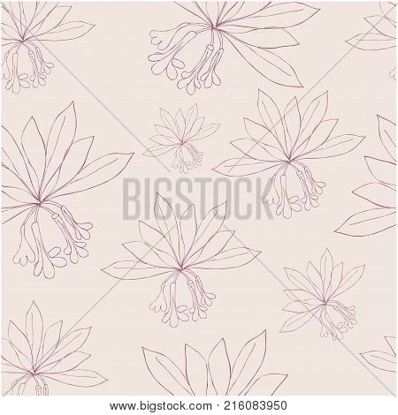 Seamless pattern with rododendron flowers and leaves. on pink