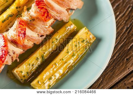 Delicious Chicken With Bacon And Palmito Grilled Pupunha