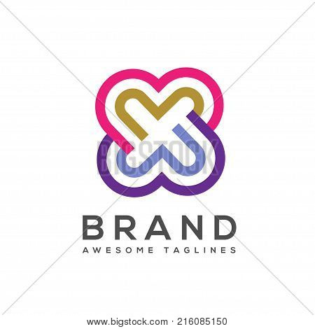 Double heart logo, twin love logo,Two crossed hearts logo. Simple love lines romantic logo.Concept for family, pregnancy, wedding or romantic design