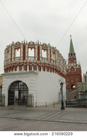 A view of the Kutafiya and Trinity towers of the Moscow Kremlin