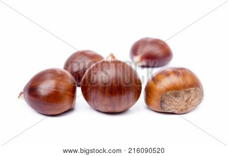 Tasty ripe chestnuts isolated on a white background