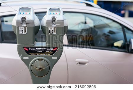 Jerusalem Israel - April 2017: Car And Parking Machine With Electronic Payment At Jerusalem Parking