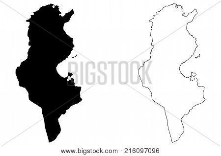 Tunisia map vector illustration , scribble sketch Republic of Tunisia