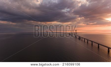 Bridge in denmark at the sunset. Aerial View