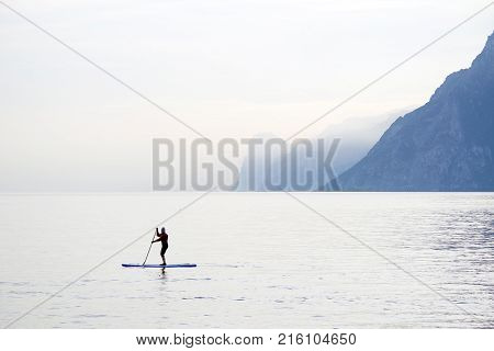 Paddling at Garda Lake in Trentino, Alto Adige, Italy