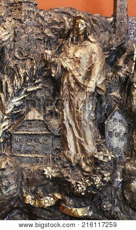 ZAGREB, CROATIA - MARCH 31: Saint Dorothea, bas relief in Chapel of Saint Dismas in Zagreb, Croatia on March 31, 2015
