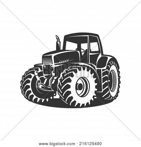 white tractor on black background vector illustration