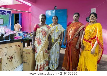 PONDICHERY PUDUCHERY INDIA - SEPTEMBER 04 2017. Outdoor meeting of the children of the school teachers in front of them