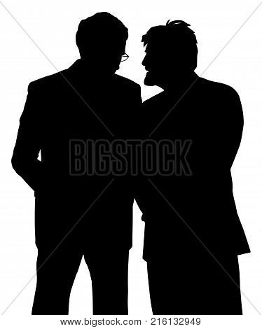 Two businessmen discreet conversation. Telling a secret.