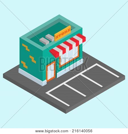 A vector illustration of a small Isometric shop. Vector isometric shop.