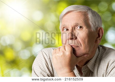 Portrait caucasian man old sad head and shoulders person