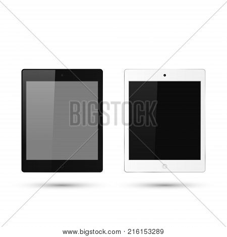 Realistic tablet set with blank screen. Vector isolated detalied white and black tablet.
