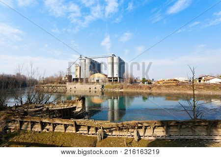 Industrial archeology along Sile river. Old abandoned factory. Italian landmark
