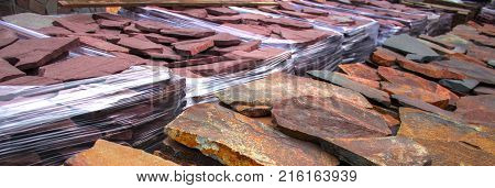 decorative building stone on a pallet can be used for advertising.