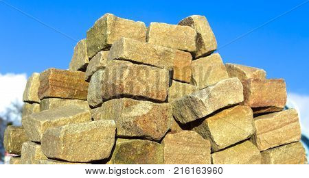 decorative building stone on a pallet can be used for advertising.