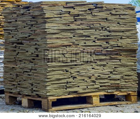 decorative building stone on a pallet can be used for advertising.