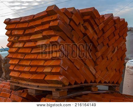 decorative building stone on a pallet can be used for advertising.
