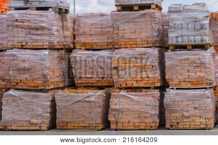decorative building stone on a pallet can be used for advertising.